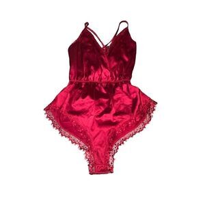 Women's Avid Love Red Satiny Teddy Bodysuit